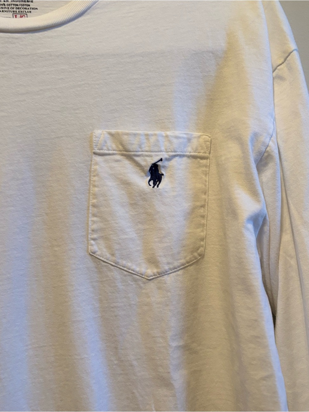 Polo by Ralph Lauren White Long Sleeve Pocket Tee with Navy Pony - Picture 2 of 5